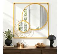 WDSHIYI Gold Wall Mounted Mirror Set, Golden Metal Framed Square Mirror Modern Art Mirrors for Bedroom Living room Bathroom 24x24 Inch Decor