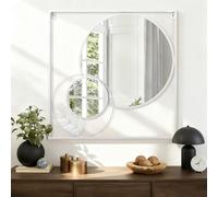 WDSHIYI Large White Circle Wall Mirror, Square Wall Mounted Mirror Set Round Modern Art Decorative Mirrors for Living Room Bathroom 75x75 CM Decor