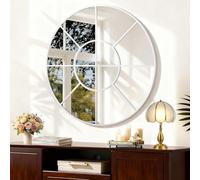 WDSHIYI White Metal Framed Mirror, Circle Wall Mounted Mirror Modern Art Round Decorative Mirrors for Living Room Bedroom Entryway 50 CM Decor