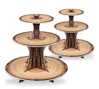 wdsilkbo 2 Pack Rustic Wood Cupcake Stand, 3-Tier Cardboard Cake Stand Tower Holder, Woodland Cupcake Stand for Baby Shower, Birthday, Camping, Safari Party Decorations, Dessert Display Tray