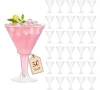 wdsilkbo 50 Pack Plastic Martini Glasses 6oz, Clear Reusable Cocktail Barware for Weddings & Parties, Elegant Stemware for Margaritas, Mocktails and Desserts, Shatterproof Party Cups, 180ml