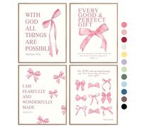 wdsilkbo Coquette Pink Bow Wall Art Decor Posters - Set of 4 (8x10 Inch, Unframed) Aesthetic Bible Verse Wall Prints for Bedroom, Bathroom, or Dorm - Perfect Coquette Room Decor for Teen Girls