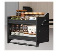 WDSOPK 2-Tier Pull Down Kitchen Cabinet Organizer,Space Saving,Lifting Sliding Shelf Wall Mounted Spice Rack,Heavy-Duty Hanging Mounted Storage Shelf(Black-86x26x54cm)