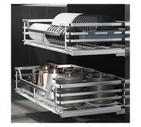 WDSOPK 2 Tier Sliding Pull Out DrawersForKitchen Cabinets,304 Stainless Steel Dish Drying Rack with 2 Drainboard,Pull Out BasketForShelf Storage 59x41x13.5cm(Silver-(WxDxH) 59x41x13.5cm)