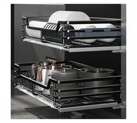 WDSOPK 2 Tier Sliding Pull Out DrawersForKitchen Cabinets,304 Stainless Steel Dish Drying Rack with 2 Drainboard,Pull Out BasketForShelf Storage 59x41x13.5cm(Black-(WxDxH) 69x41x13.5cm)