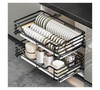 WDSOPK 2 Tier Sliding Pull Out DrawersForKitchen Cabinets,Slide Out ShelvesForHome Bathroom,Dish Drying Rack,304 Stainless Steel Pull Out Bowl Basket 65x41.5x13.5cm(Black-(WxDxH) 79x41.5x13.5cm)