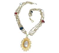 WDSOPK 23'' 4 Strands white Crystal pave Gold Color Chain Necklace Nucleated Flameball Baroque Pearl Pendant necklace for women party