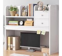 WDSOPK 3-Tier Wood Desktop Bookshelf for Computer Desk, Multipurpose Bookshelf Storage Organizer with 2 Drawers, Wood Countertop Bookshelf for Home Office (White 28.3)