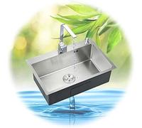 WDSOPK 304 Stainless Steel Handmade Sink - Brushed Thickened Sink - Large Single Bowl - Kitchen Sink Washbasin - Dishwashing Sink (Silver D(72x45cm))
