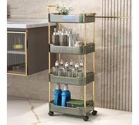 WDSOPK 4-Tier Acrylic Rolling Cart with Handle & Lockable Wheels - Mobile Utility Trolley for Kitchen, Bathroom & Office Organization