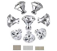 WDSOPK 40MM 5pcs Clear Glass Crystal Cabinet Knobs-Diamond Shape Wardrobe Door Knobs/Cupboard Drawer Pull Handle/Glass Dresser Knobs,Come with 3 Kinds of Screws(8 Pcs-Crystal Diameter:40mm)