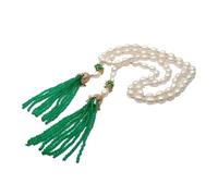 WDSOPK 51'' 10x12mm Cultured White Rice Pearl Green Jade Tassel Pave Pendant sweater chain Long Necklace