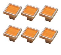 WDSOPK 6pcs American Style Crystal Glass Door Knobs,Square Chrome Handle Pulls for Cabinet Drawer Closet Dresser Cupboard Wardrobe Furniture Door Kitchen & Girls's Roo(Orange)
