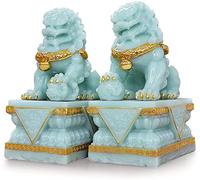WDSOPK A Pair Of Jade Lion Sculpture Desk Home Living Room Entrance Wine Cabinet Office Statues Lucky Decoration Crafts(16X10X22Cm)