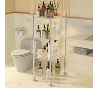 WDSOPK Acrylic Storage Trolley, Slide Out Organization Shelves Slim Rolling Utility Cart with Wheel for Laundry Bathroom Kitchen(Clear-4 Tier