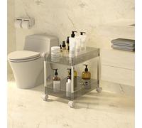 WDSOPK Acrylic Storage Trolley, Slide Out Organization Shelves Slim Rolling Utility Cart with Wheel for Laundry Bathroom Kitchen(Grey-2 Tier