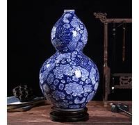 WDSOPK Ancient Lucky Plum Motif Blue and White Porcelain Flower Vase, 13.7 Inches,Chinoiserie Hand-Painted Fenshui Blue Background Reward Bottle (C)