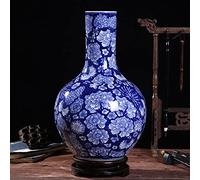 WDSOPK Ancient Lucky Plum Motif Blue and White Porcelain Flower Vase, 13.7 Inches,Chinoiserie Hand-Painted Fenshui Blue Background Reward Bottle (B)