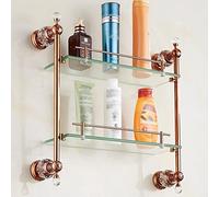 WDSOPK Antique Crystal Glass Bathroom Shelf with Double Layer Wall Mounted Organizer for Cosmetics Shampoo Conditioner and Seasoning Bottles Sturdy and Durable Bronze Floating (Rose Gold)