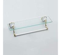 WDSOPK Bathroom Shelf Single-layer Glass Shelf Bathroom, Wall Mount With Copper Towel Bar Tempered Glass Shelf Bathroom Shelf Storage Floating (60cm/23.6’’)