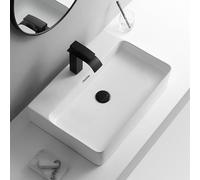 WDSOPK Bathroom Vessel Sinks with Faucet Ceramic Rectangular Countertop Sinks Compact Wall Hung Cloakroom Basin with Overflow for Home Office Restaurants Schools (White 60x42x13.5cm)
