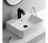 WDSOPK Bathroom Vessel Sinks with Faucet Ceramic Rectangular Countertop Sinks Compact Wall Hung Cloakroom Basin with Overflow for Home Office Restaurants Schools (White 52x42x15.5cm)