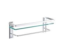 WDSOPK Bathtub shelf Tempered Glass Bathroom Shelf, Bathroom Shower Room Towel Rack, Wall-mounted Bathroom Mirror Front Shelf Single Layer with 2 Installation Methods (Punch Hole a 60cm/23.6’’)