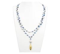 WDSOPK Blue Kyanites Gray Rice Freshwater Pearl Statement Chain Necklace Teardrop Brushed Plated Pendant Pendant necklace