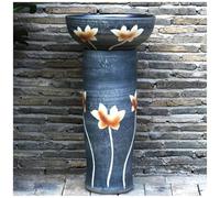 WDSOPK Ceramic Bathroom Sink Ceramics Pedestal Sink Combo, Freestanding Bathroom Console Sink, Hand-Carved Bathroom Sink for Hotel Restaurant, for Indoor and Outdoor,4 Piece Set (2 Piece Set)