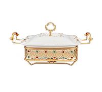 WDSOPK Chafing Dishes Buffet Food Warmer, Square Ceramic Buffet Stove, with Ceramic Pot Ceramic Lids, Multi-Purpose Household Soup Dry Pot Tableware,A,2.8L（B-1.2L）
