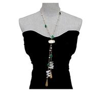 WDSOPK Cultured White Biwa Pearl Green Jade Rosary Chain Long Necklace 21inch Pendant necklace