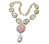 WDSOPK Cultured White Pearl With Electroplated Edge Queen Conch Flower Nucleated Flameball Pearl pendant necklace