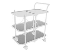WDSOPK Deluxe 3 Tier Rolling Bar Cart with 4 Wheels for Kitchen Living Room Hotel Foldable Serving Cart Ideal for Wine/Tea Service(White