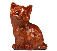 WDSOPK Desktop Decorations Wooden Carving Cat Ornament Animal Wooden Cat Mahogany Home Living Room New Home Decoration Crafts Sculpture Figurines (5.9in)