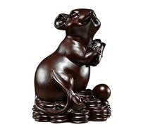 WDSOPK Desktop Decorations Wooden Carving Ornament Rat Solid Wood Carving Animal Home Study Office Decoration Crafts Sculpture Figurines (11.81in)