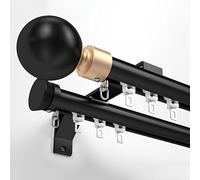 WDSOPK Double Curtain Rod Set 2.2~19.6ft Heavy Duty Aluminum Alloy Drapery Rods for Living Room & Bedroom Luxury Gold Room Divider Thick and Durable(Black-140cm)