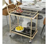 WDSOPK Drinks Trolley Cart on Wheels Lockable Casters 3Tier Serving Bar Trolley Multirpose Storage Rack Wood and MetalMaterial(Black-2tier)