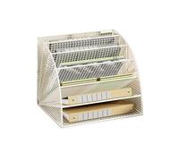 WDSOPK File Organizers Fan-Shaped 6 Compartment Desktop Mesh in Tray Office Desk Tidy A4 File Holder (White)