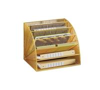 WDSOPK File Organizers Fan-Shaped 6 Compartment Desktop Mesh in Tray Office Desk Tidy A4 File Holder (Gold)