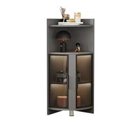 WDSOPK Floor Corner Cabinet With Tempered Glass Doors And Shelves, Display Shelves, Bathroom Kitchen Living Room Bedroom Tall Side Cabinet With Led Light(Black+Black Frame-50Cm/19.7In)
