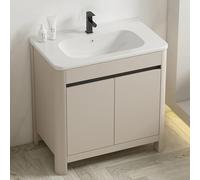 WDSOPK Freestanding Bathroom Vanity with Ceramic Sink and Hot/Cold Water Tap for Laundry Kitchen and Utility Room Commercial Grade Utility Sink (One Color 80x48cm/31.5x18.9in)
