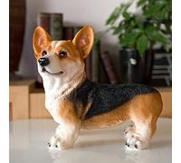 WDSOPK Garden Ornaments, Realistic Corgi Dog Statue, Animal Memorial Figurines, Resin Sculpture Waterproof, Decorated In Outdoor Home Courtyard Grass,Black Gift(Black)