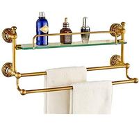 WDSOPK Glass Shelf Single-layer Copper Glass Shelf Glass Shelf Bathroom Storage Floating (60CM)