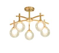 WDSOPK Gold Mid Century Chandelier Modern Chandelier Pendant Light G9 Brass Finished with Transparent Glass Lampshade Dining Kitchen Island Bedroom Lighting-Copper 5