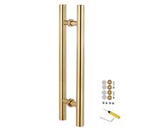 WDSOPK Gold Round Sliding Door Handle - Double Sided H Shape Barn Door Pull Bar, 60cm/24inch - Stylish Interior/Exterior Door Hardware, Easy Push/Pull Design