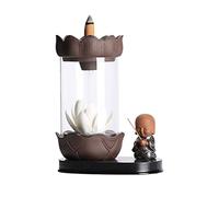 WDSOPK Incense Burner Backflow Incense Burner Ceramic Acrylic Plastic Cover Lotus Waterfall Incense Cones Holder Feng Shui Zen Home Office Yoga Desktop Ornaments Incense Holder