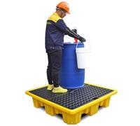 WDSOPK Industrial Spill Containment Platform with Drain - 1/2 Drum Modular Spill Pallet, Detachable Anti-Slip Plastic Tray for Oill, and Hazardous Waste(Black+yellow-49.2x25.6x6.7in)