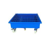 WDSOPK Industrial Spill Control Pallet, Plastic/Steel Drum Spill Platform with Drain, Durable Metal Containment Tray on Wheels, Yellow, 49.2x25.6x9.4in, Ideal for Warehouse(Blue-25.6x25.6x11.8in)
