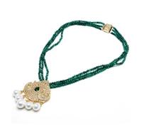 WDSOPK Jewelry 3 Strands 4mm Faceted Round Green Agates Necklace Gold Color Plated Pave Swan White Sea Shell Pearl Pendant