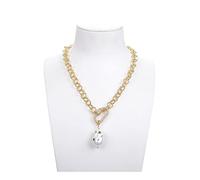 WDSOPK Jewelry Cultured White Pearl Green Cubic Zirconia Pave Plated Chain Necklace 18inch Pendant necklace